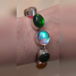 VINTAGE MULTI STONE, STERLING SILVER 925 BRACELET Adjustable To 6,7, or 8 in